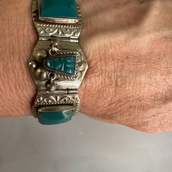 Blue and Silver Bracelet with Turquoise Stones and Antique Metalwork - Picture 7 of 11
